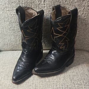 Black Kids Cowboy Boots 6.50" Leather Botas Tejas
